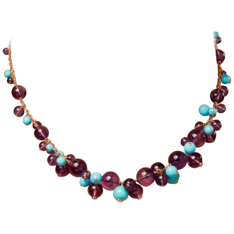 Cartier France Turquoise Amethyst and Diamond Necklace