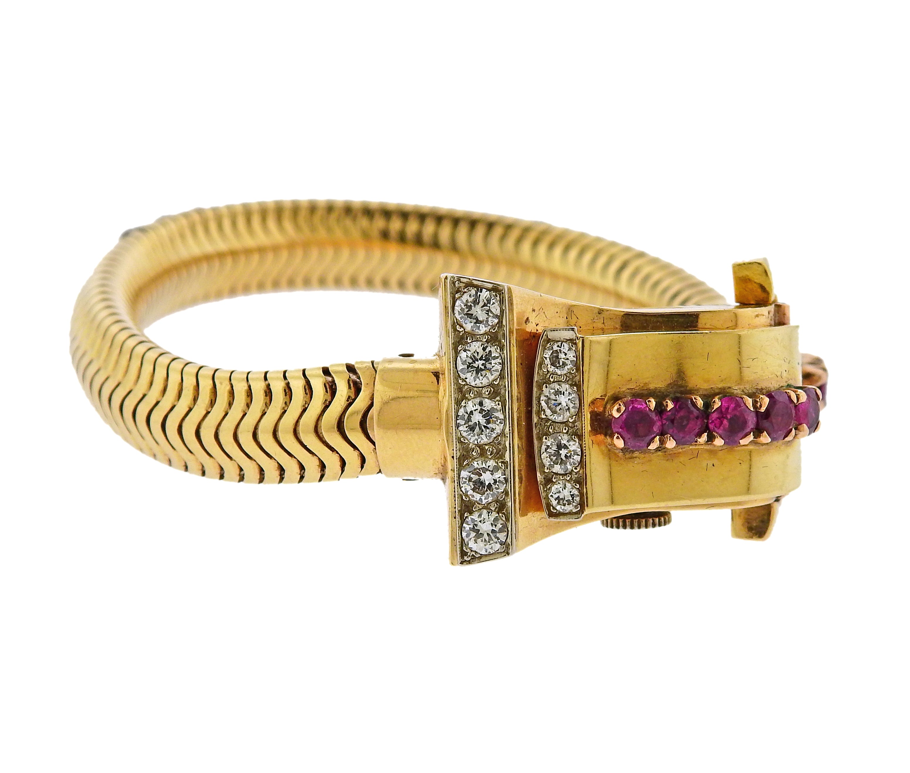 Retro Ruby and Diamond Belt Bracelet